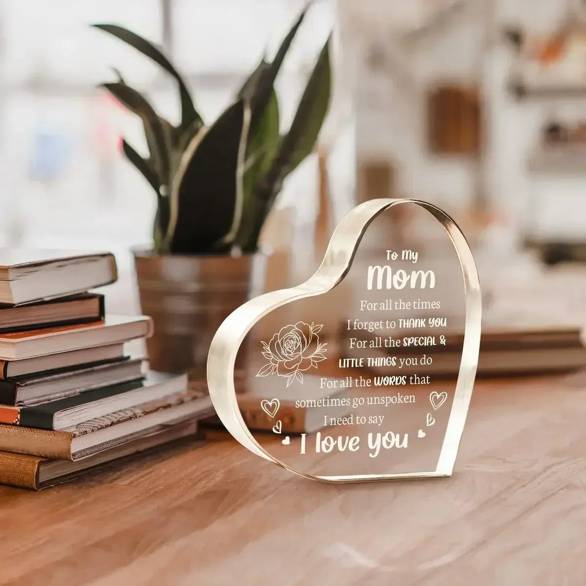 "I Love You Mom"Acrylic Heart-Shaped Plaque, Appreciation for Mom