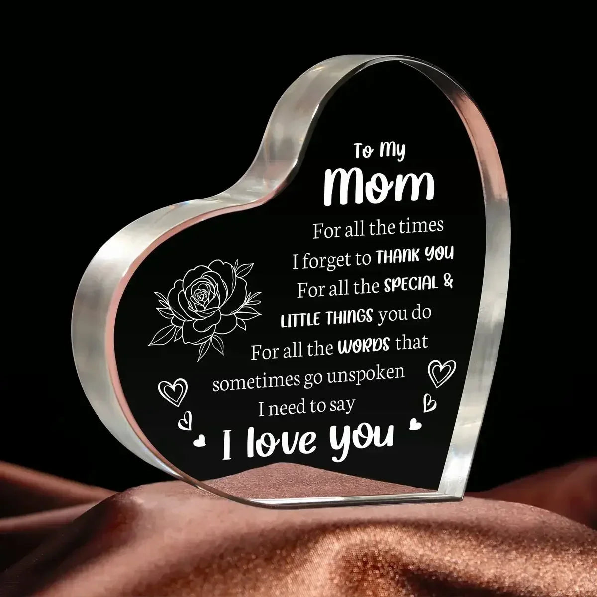 "I Love You Mom"Acrylic Heart-Shaped Plaque, Appreciation for Mom